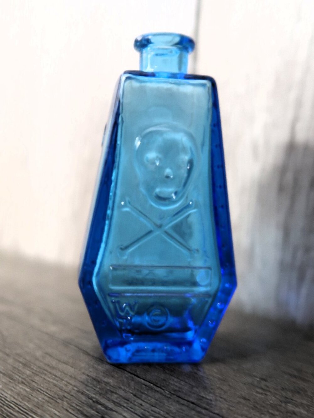 Vintage Cobalt Blue Embossed Glass Bottle "Use With Care" Patented Portrait 3in - Picture 11 of 11